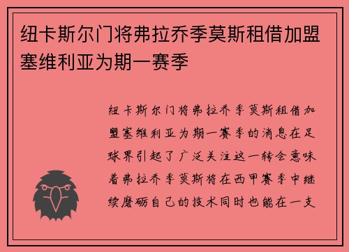 纽卡斯尔门将弗拉乔季莫斯租借加盟塞维利亚为期一赛季